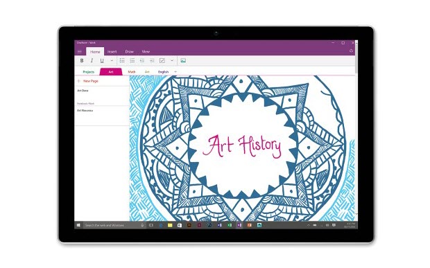 Surface Pro 4 works as a tablet showing OneNote interface
