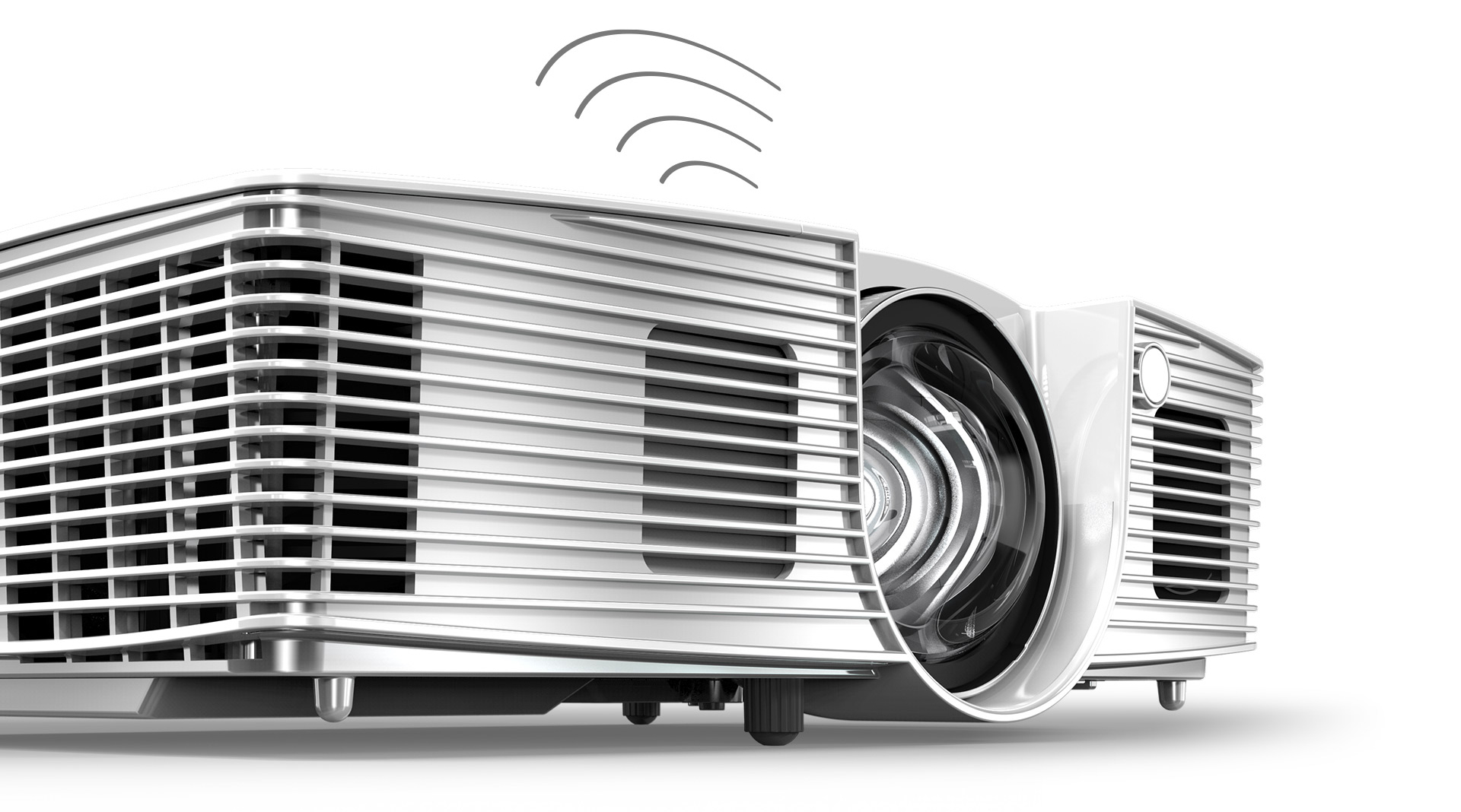Acer S1 projector angled to the right with wireless signal graphics above it