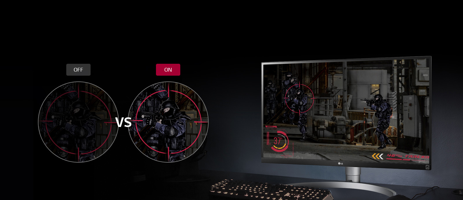 a fighting game as screen of the monitor , two images showing different effect between Black Stabilizer off and on