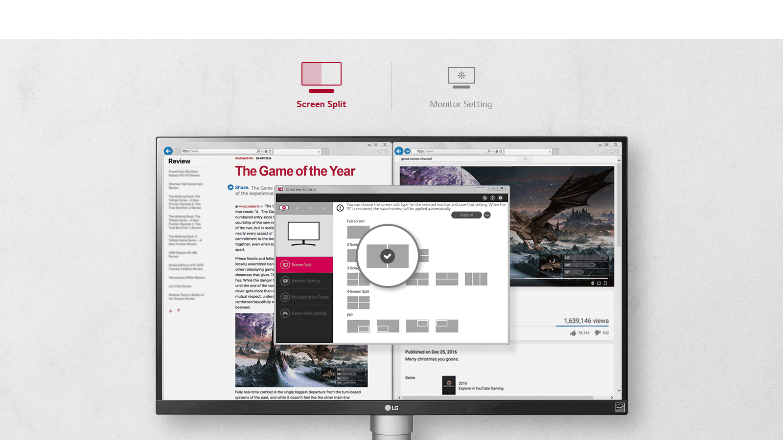 one image is showing screen split and monitor setting