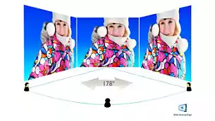 three monitors stand side-by-side, showing the effect of 178 dgree
