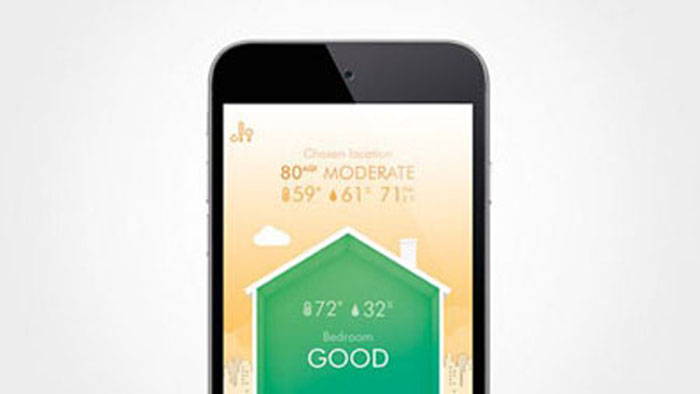 A phone with the screen showing air quality as