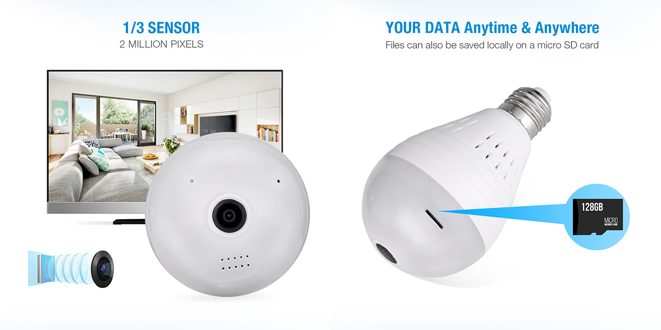 FirstPower Mini Wireless 1080P SPY Hidden IP Camera 360° Panoramic WIFI Control Light Bulb
