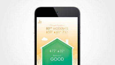 A phone with the screen showing air quality as