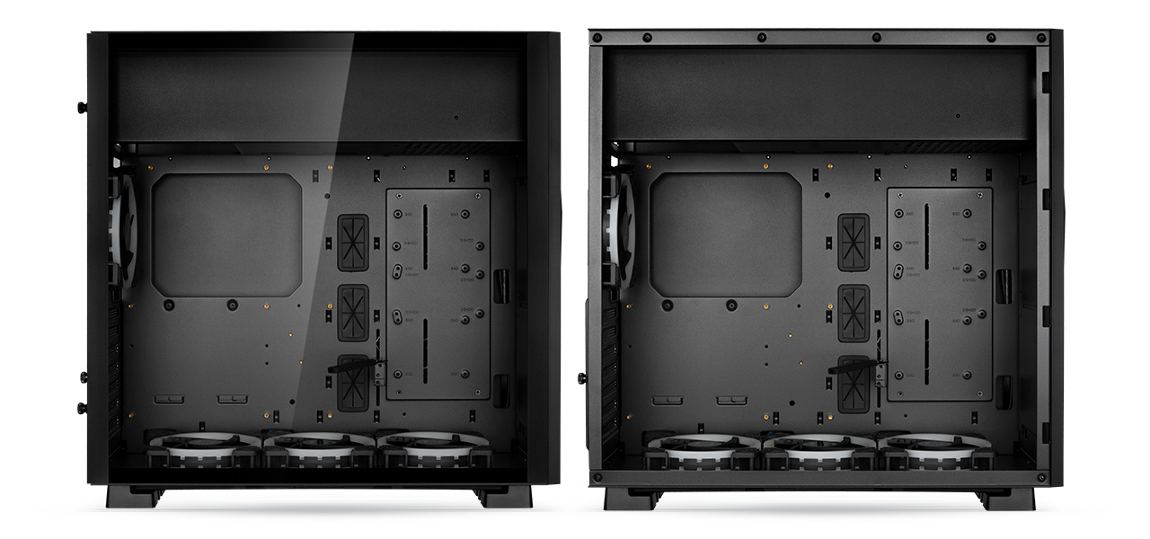 Two Rosewill ATX Mid Tower Gaming PC Computer Cases with Their Side Panels Removed