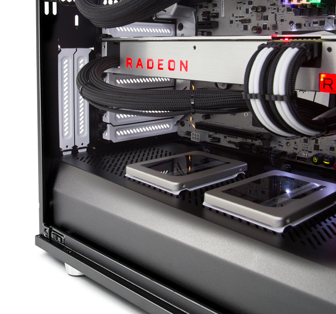 Define R6 interior arrange drives and conceal excess cabling for a clean, clutter-free