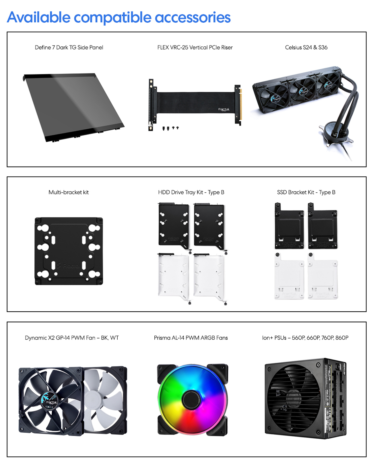 Available compatible accessories