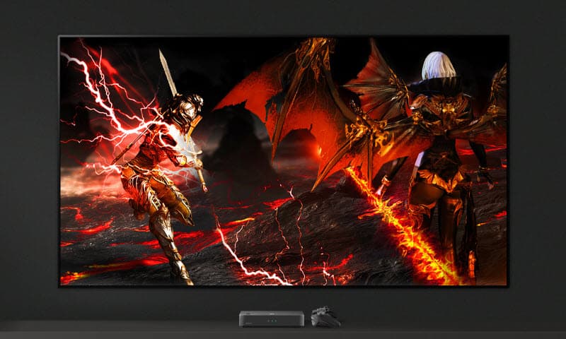 LG E9 Glass Smart OLED TV showing a game combat scene
