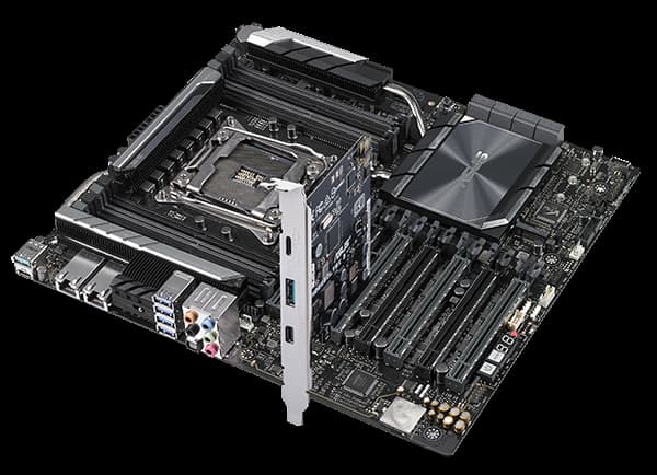 A Thunderbolt EX 3 card installed on a motherboard