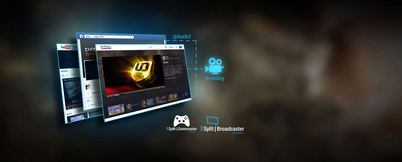 xsplit, three screenshots of XSplit gamecaster + broadcaster