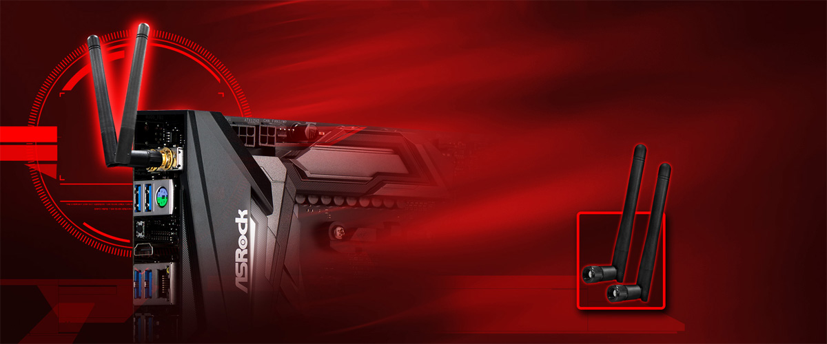 ASRock X470 Motherboard's Antennas Plugged into the I/O Area