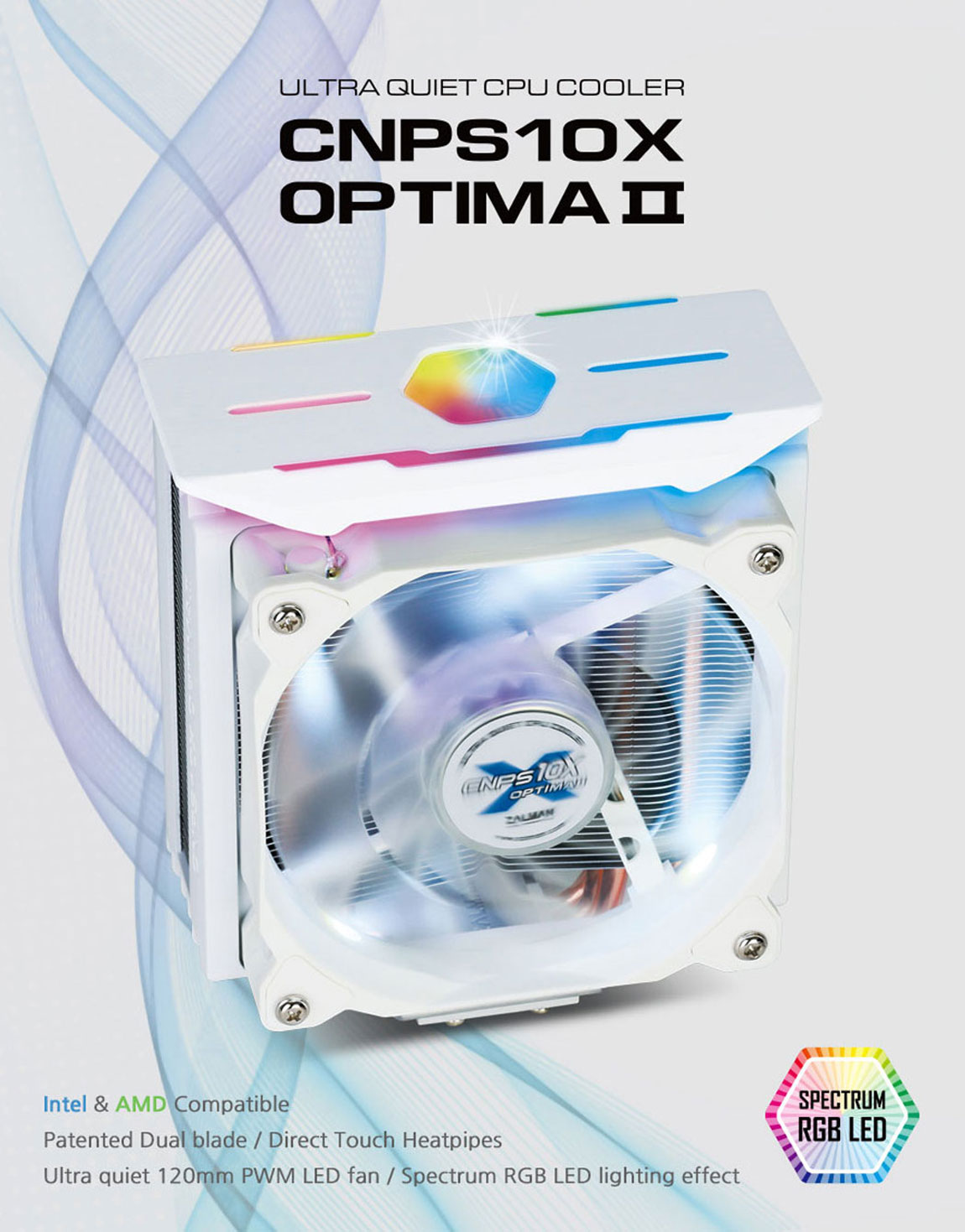 Zalman Cnps X Optima Ii Ultra Quiet Cpu Cooler Mm Pwm Rgb Led Dual