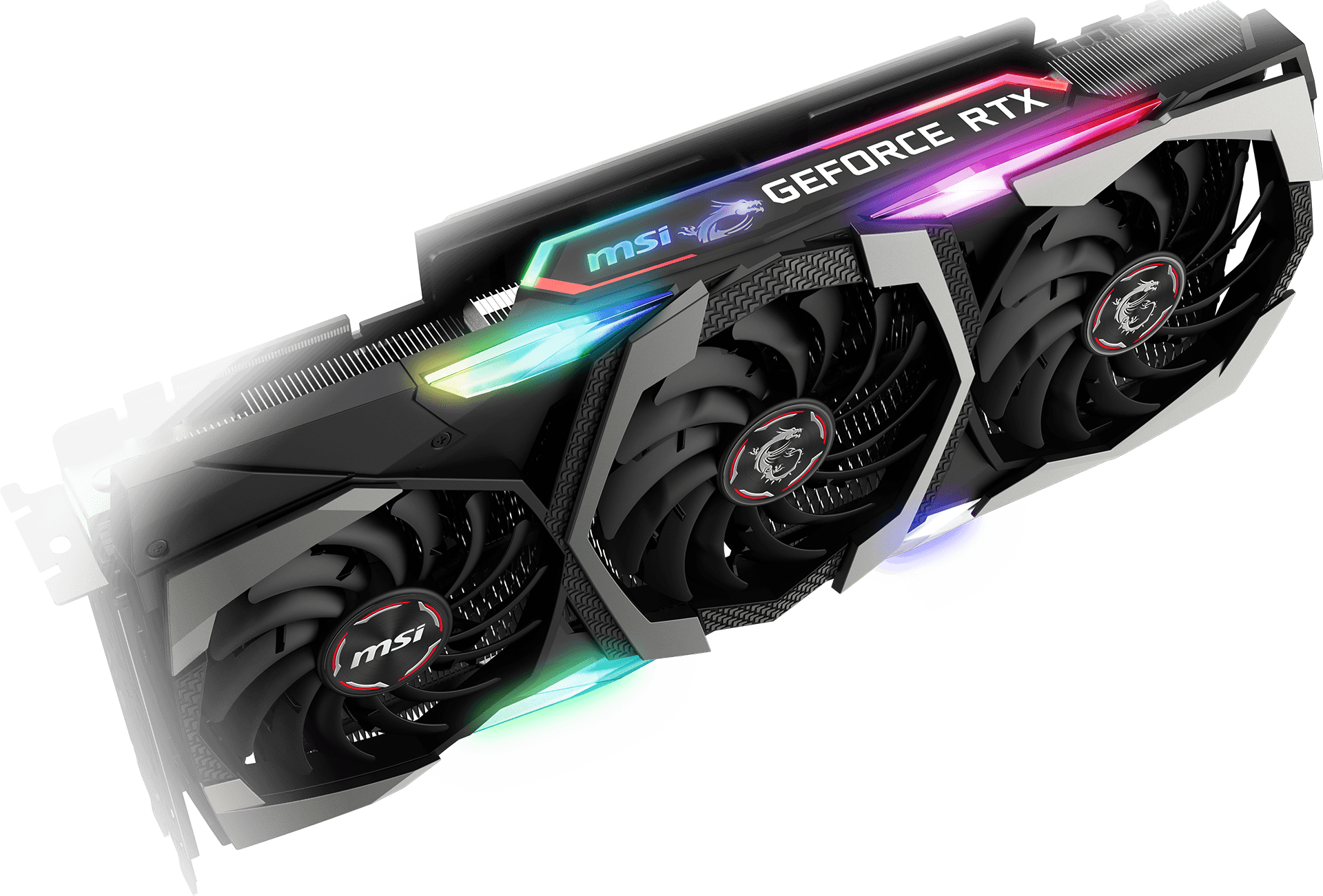 MSI GeForce RTX 2070 Graphics Card Floating Horizontally Angled Down to the Right