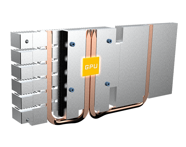 GIGABYTE GV-N208TWF3OC-11GC graphics card's heatsink and heat pipes