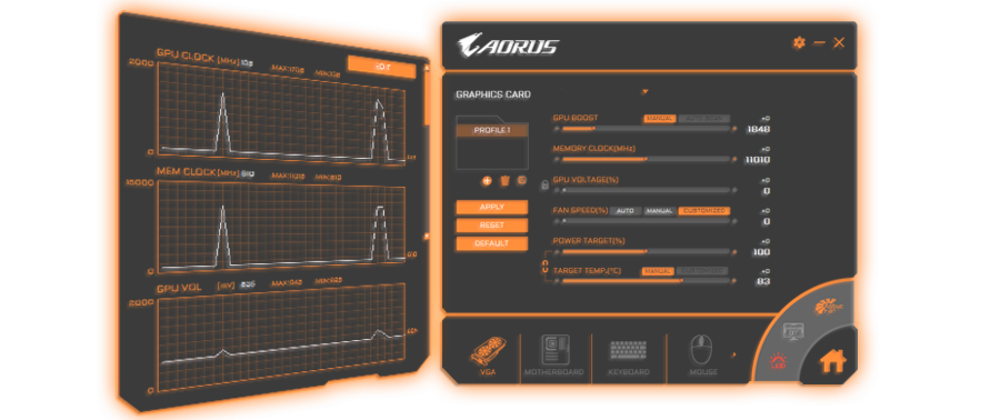 GeForce® RTX 2070 SUPER™ WINDFORCE OC 3X 8G Graphics Card and AORUS's software interface