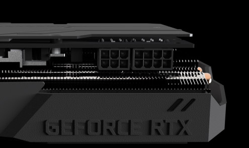 The side of GeForce® RTX 2080 SUPER™ WINDFORCE OC 8G Graphics Card with flashing light