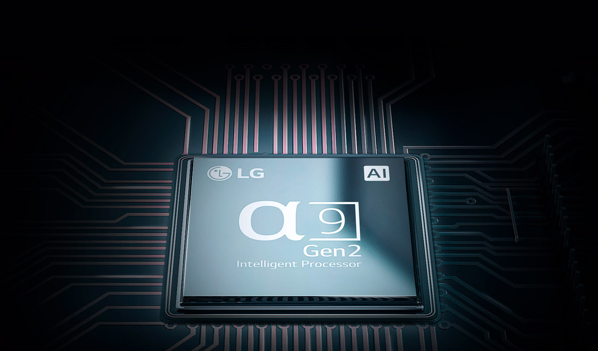 A close-up view of a9 Gen 2 Intelligent Processor with circuit in the background