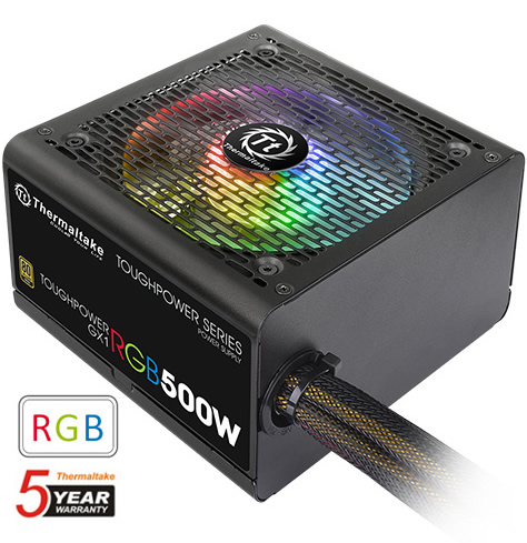 Thermaltake Toughpower GX1 RGB 500W ATX Power Supply Face forward