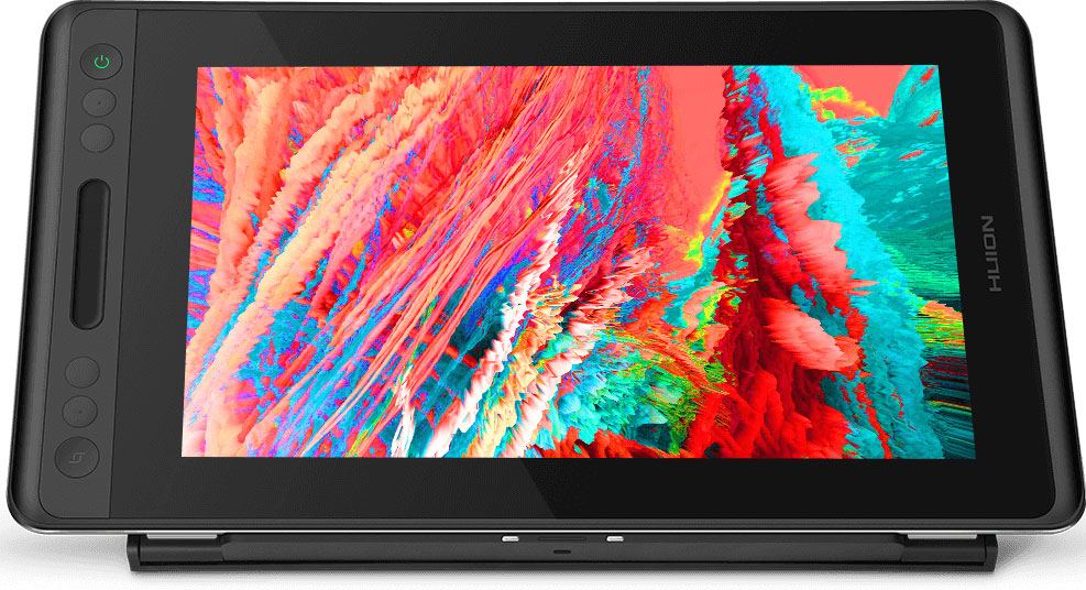 The Huion KAMVAS PRO 13 pen display on the bundled stand, positioned at some comfortable angle