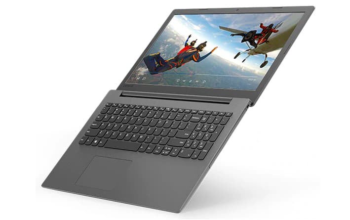 Lenovo IdeaPad 130 opened 180 degrees playing a video