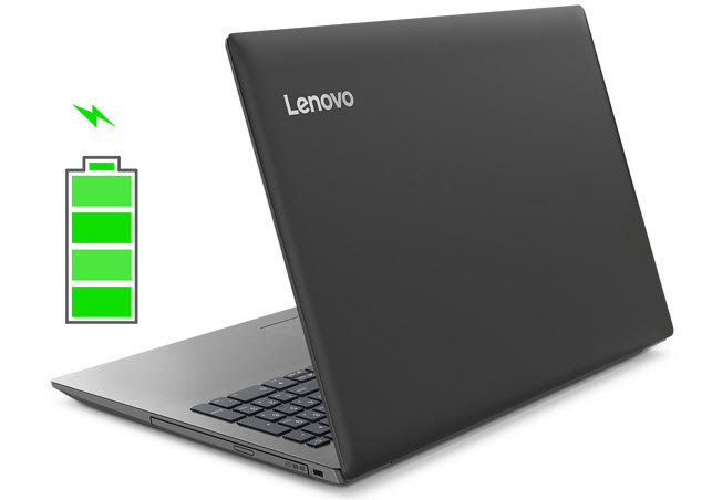 the left back view of IdeaPad 330 and a green battery icon