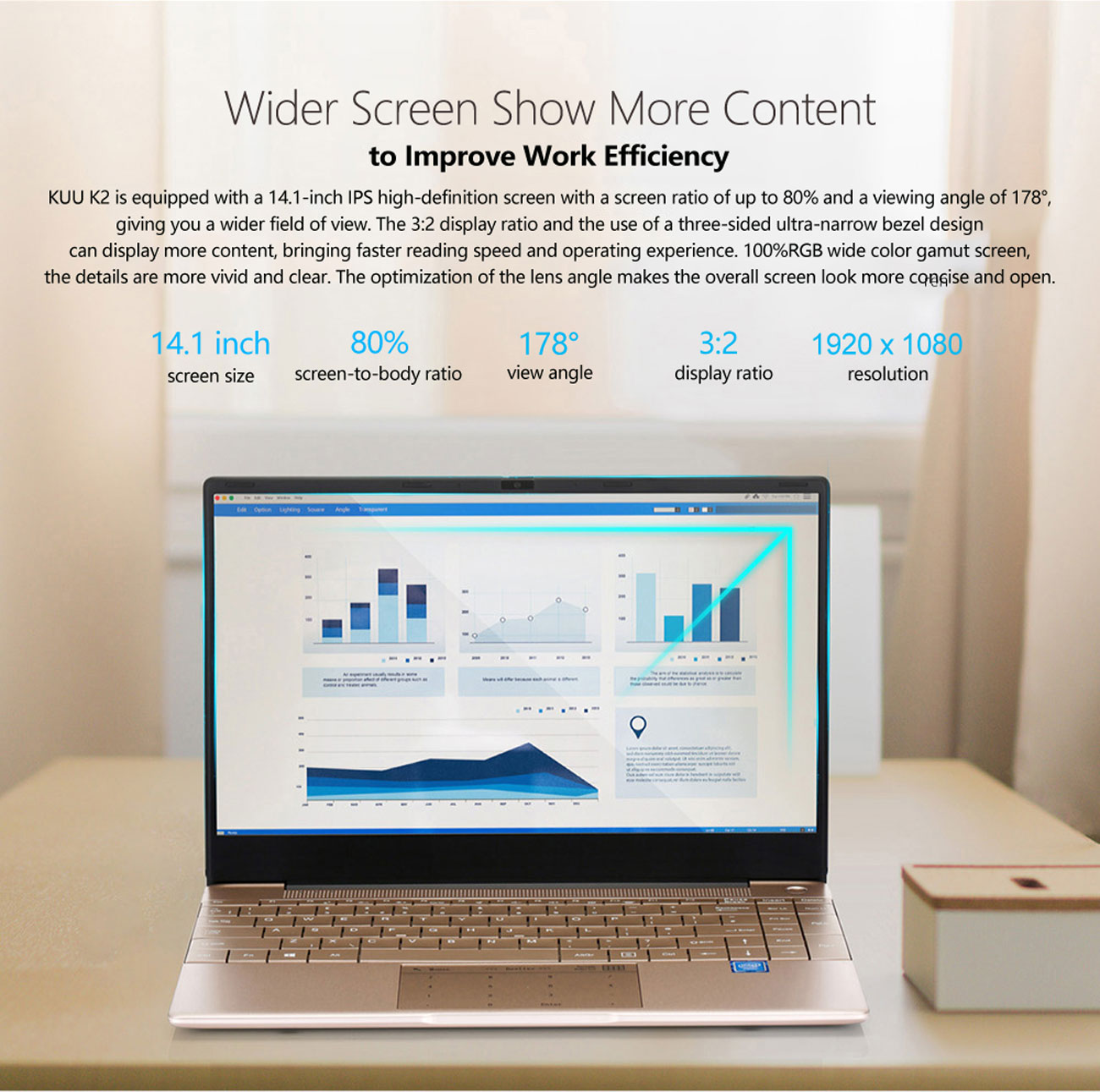 KUU-K2 IPS Screen All Metal Shell Champagne Gold Office Notebook