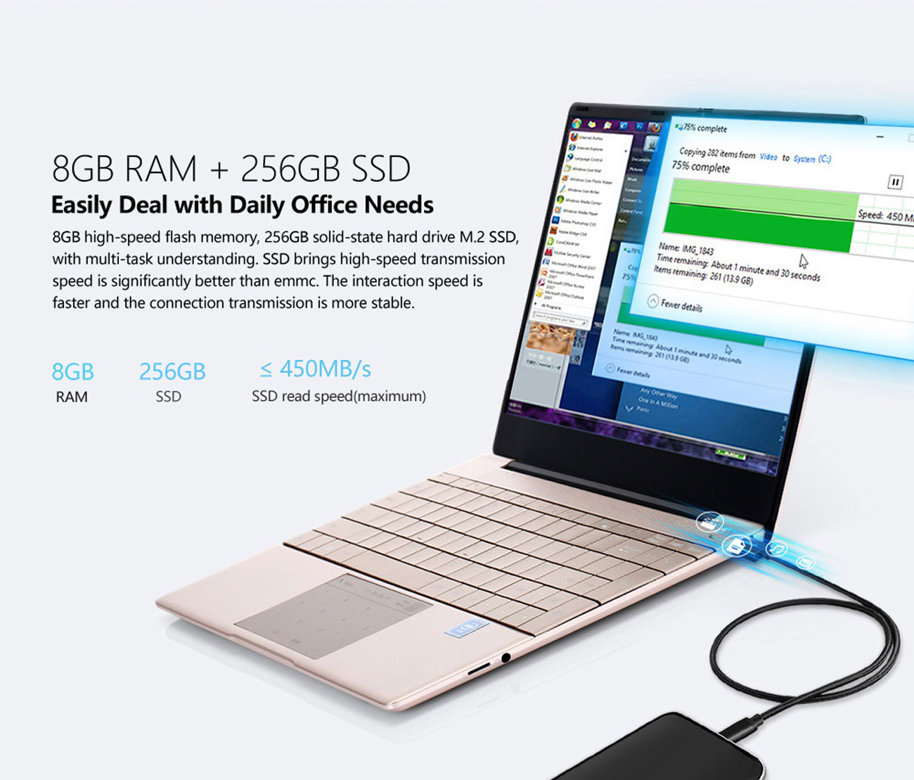KUU-K2 IPS Screen All Metal Shell Champagne Gold Office Notebook