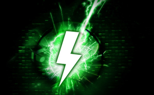 Green graphic with a lightning bolt