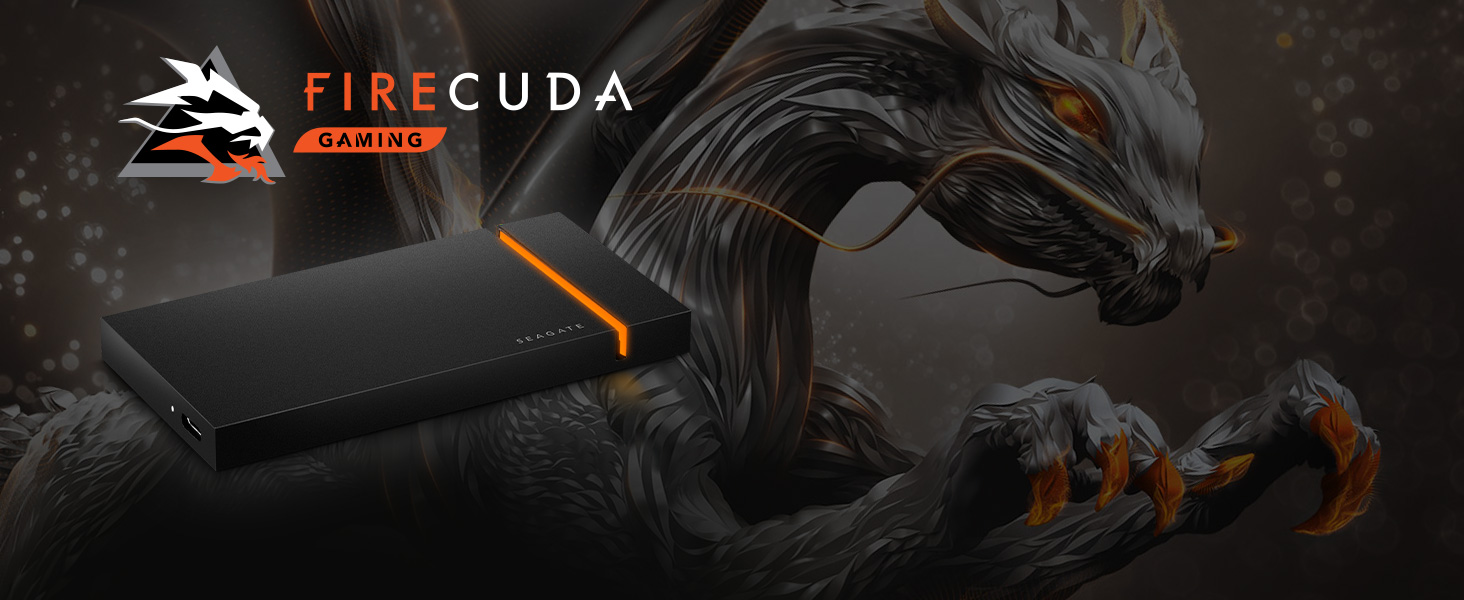 Seagate FireCuda Gaming SSD side view and FIRECUDA logo