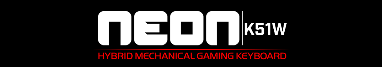 Graphic Text That Reads: NEON K51 Hybrid Mechanical RGB Gaming Keyboard
