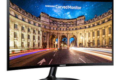 monitor with a building picture as screen