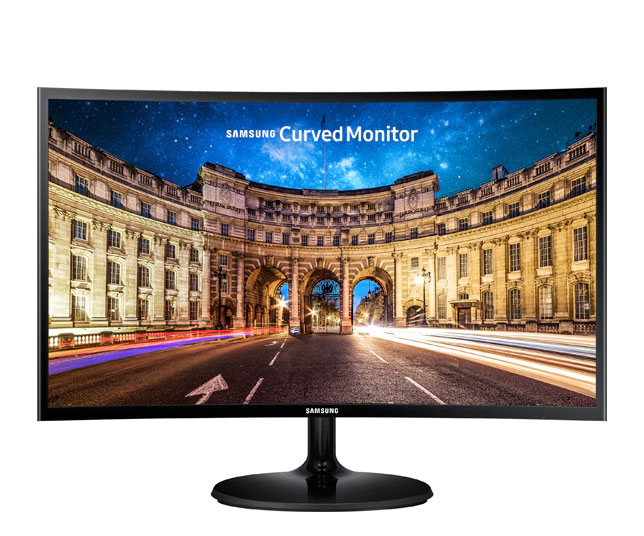 monitor with a building picture as screen