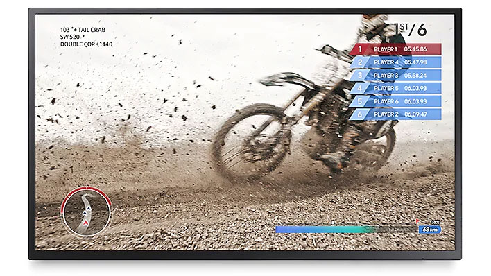 a moto racing match as screenshot of the monitor