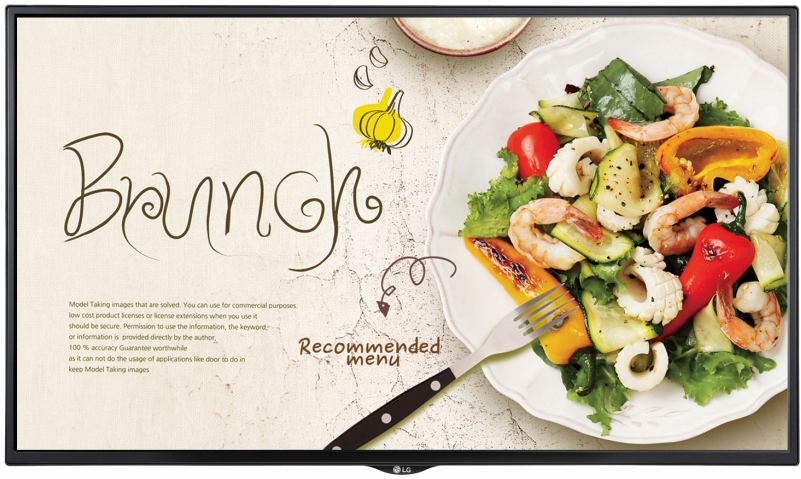 Brunch restaurant ad on an LG commercial display