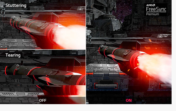 one image splited into two, showing difference effect between freesync off and on