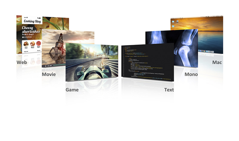 different viewmode of Game, Movie, Web, Text, Mac and Mono
