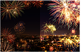 one image splited into two, showing difference between night view on and off