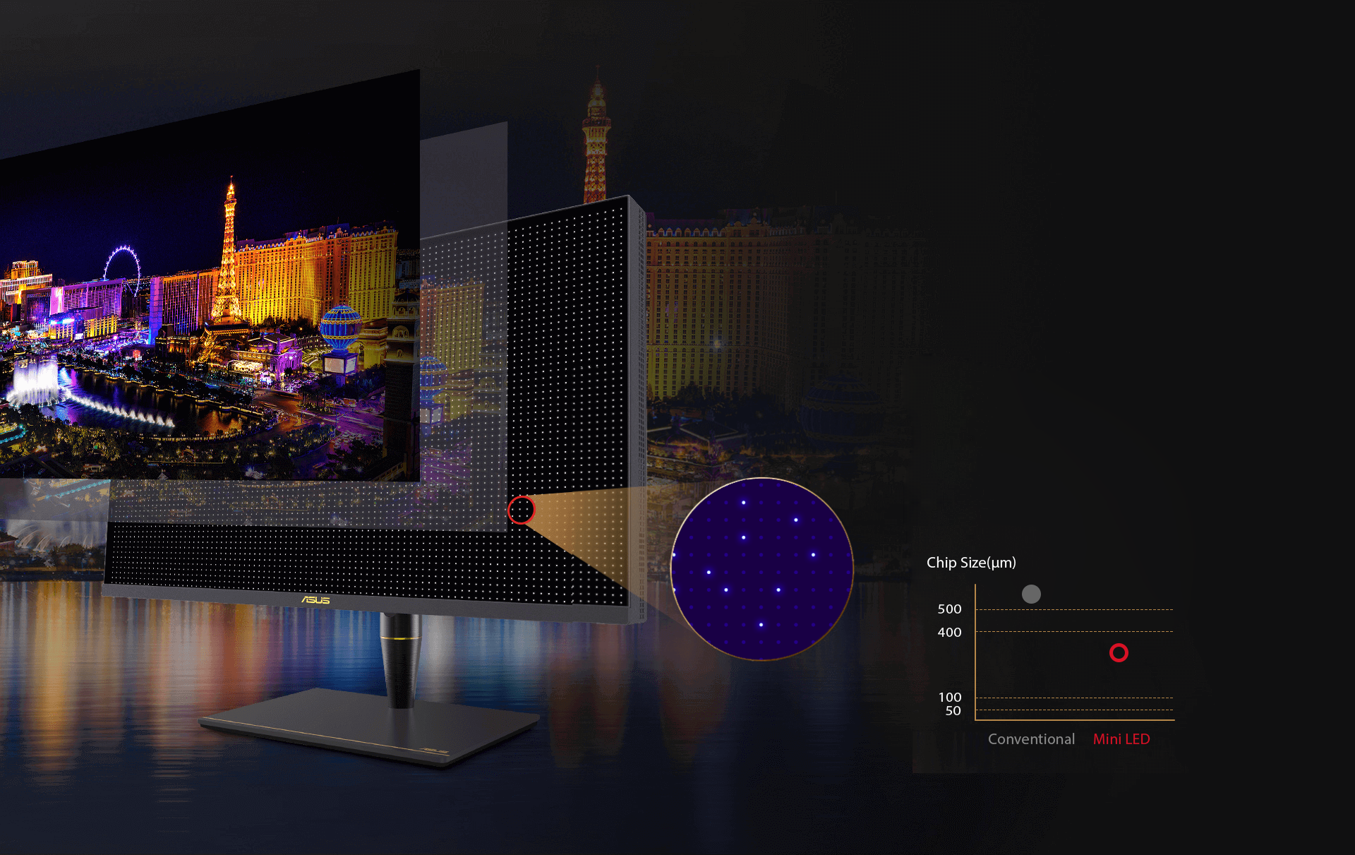 the inside of the monitor with a nightscape screen