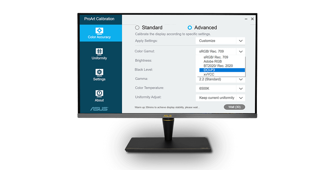 the monitor with proart calibration screenshot