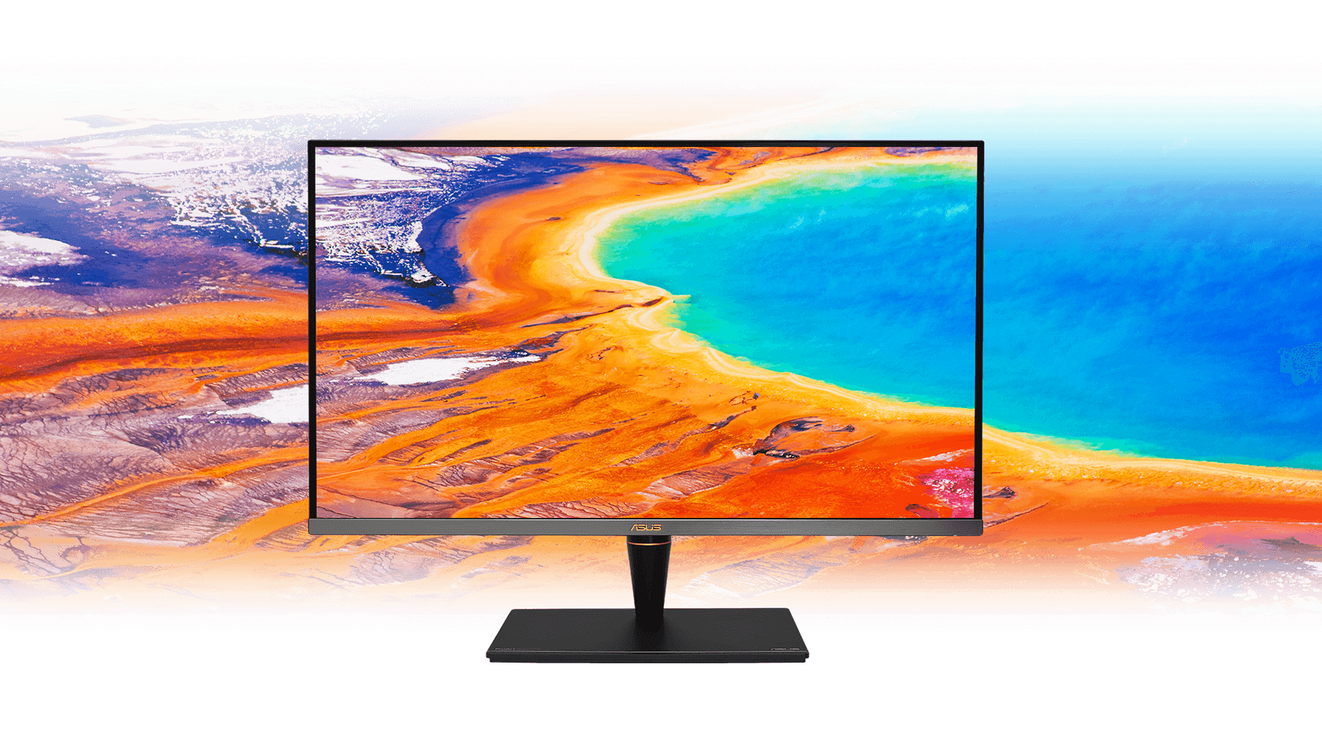 a monitor with a scenery picture as screen
