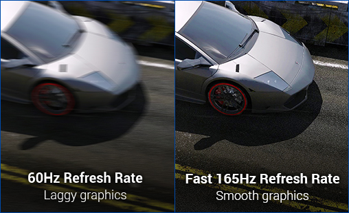 a image split into two, showing difference effect between 60hz and 165hz