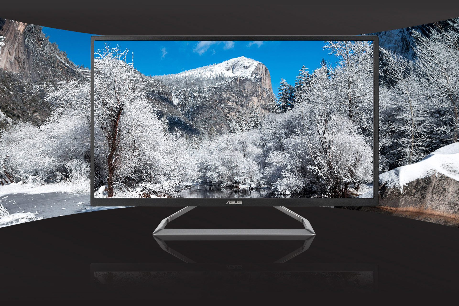 a monitor with a snow scene as screen