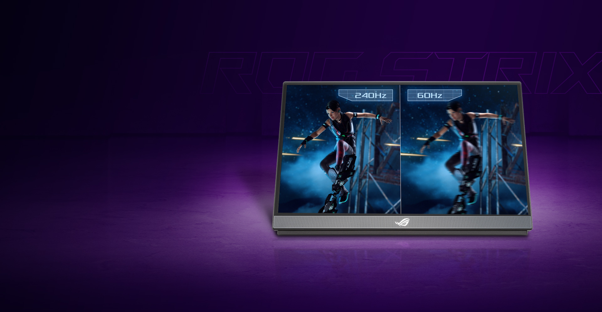 one image splited into two, showing different effect between 240hz and 60hz