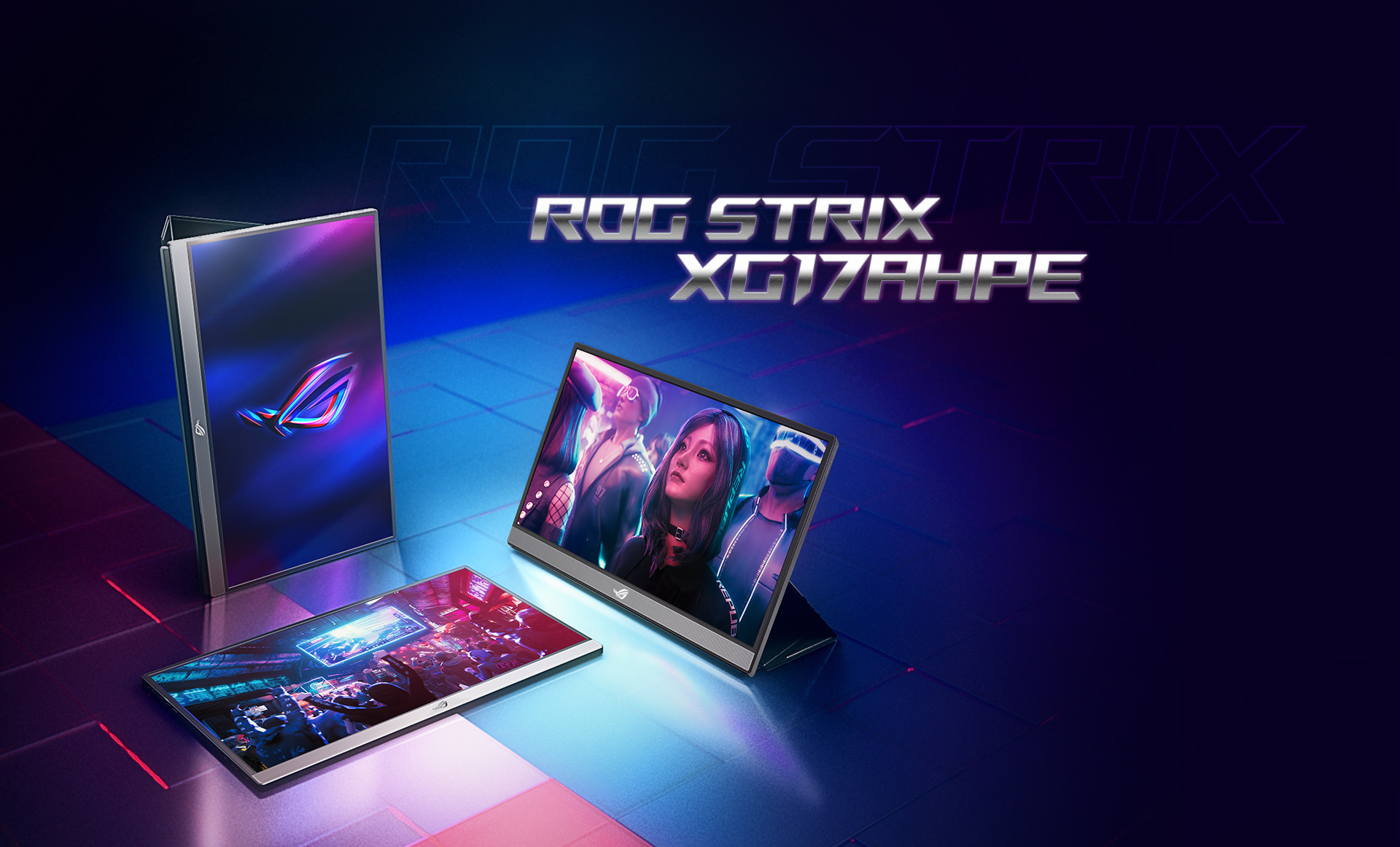 three Portable Gaming Monitors with different gaming screenshot as screen