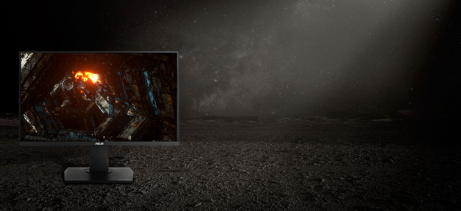 a monitor with a space waring image as screen