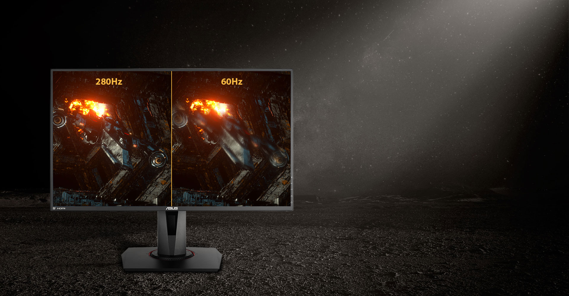 two images showing different effect between 280hz and 60hz