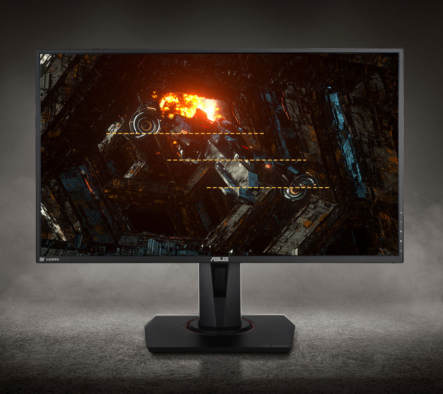 the monitor with a image divided into three, showing difference effect as sreen
