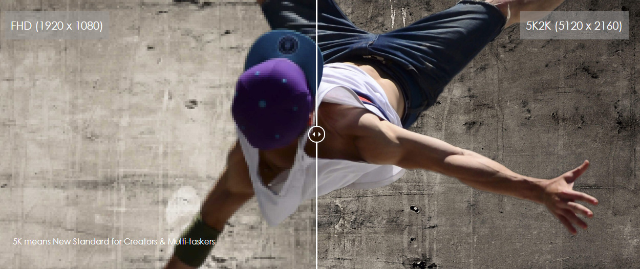 one image splited into two, showing different effect between FHD and 5K2K