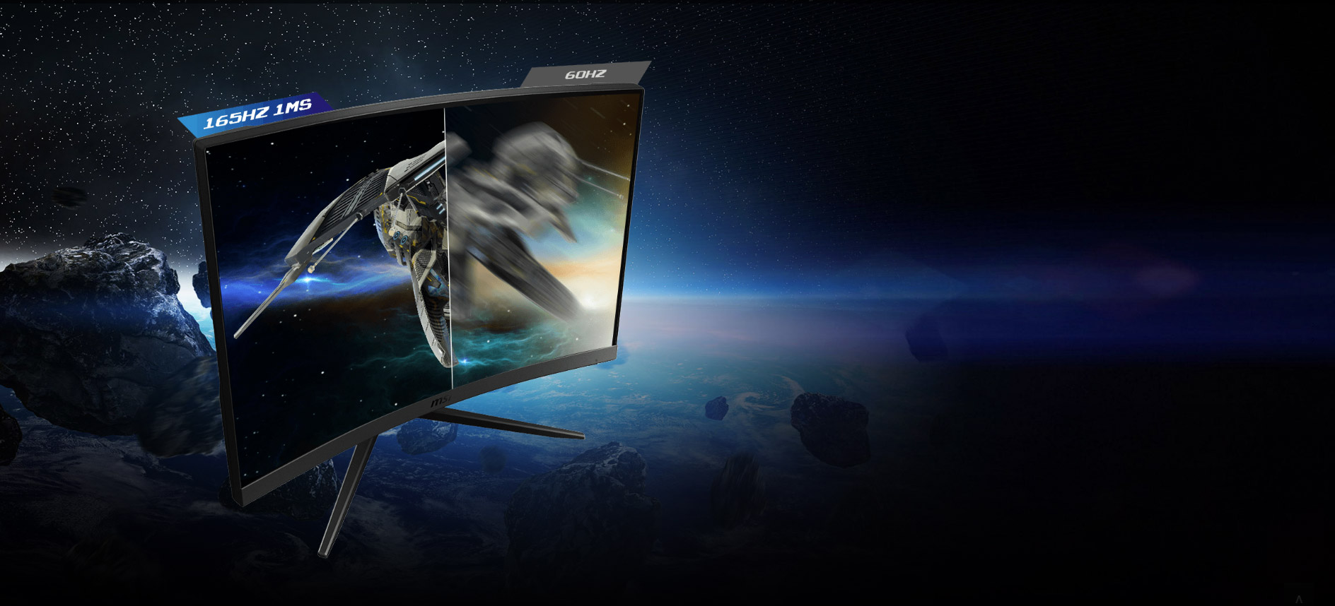 one image splited into two, showing different effect of 165hz and 60hz