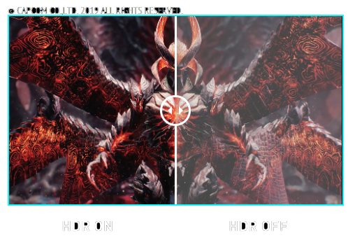one image splited into two, showing different effect between HDR on and off